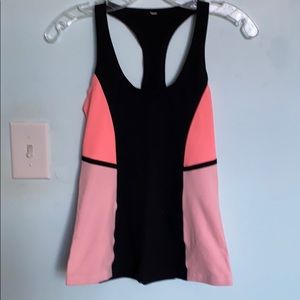 Workout top in pink coral and black  T strap back